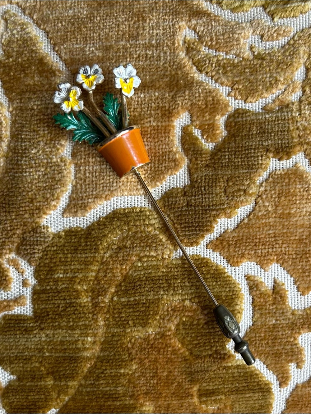 Vintage Judith Green Potted Flowers Plant Stick Pin